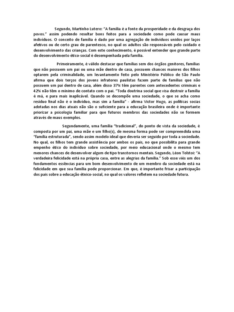 Redação - O Papel Da Família para o Desenvolvimento Social | PDF
