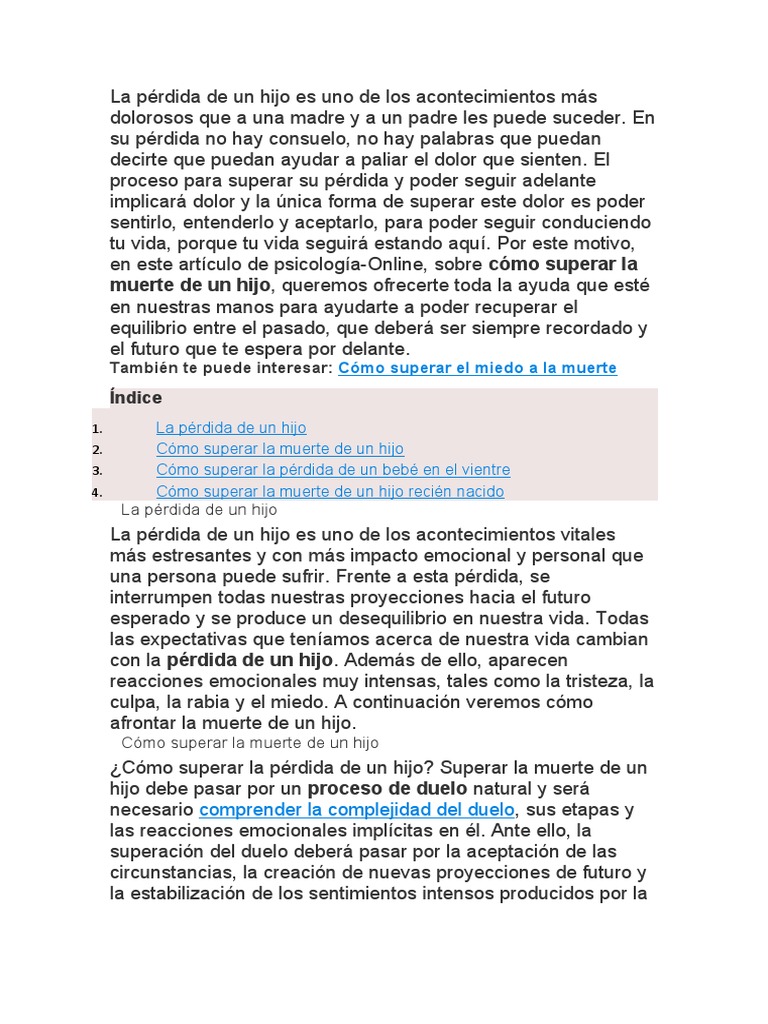 Superar la pérdida de un hijo | PDF | Dolor | Ira
