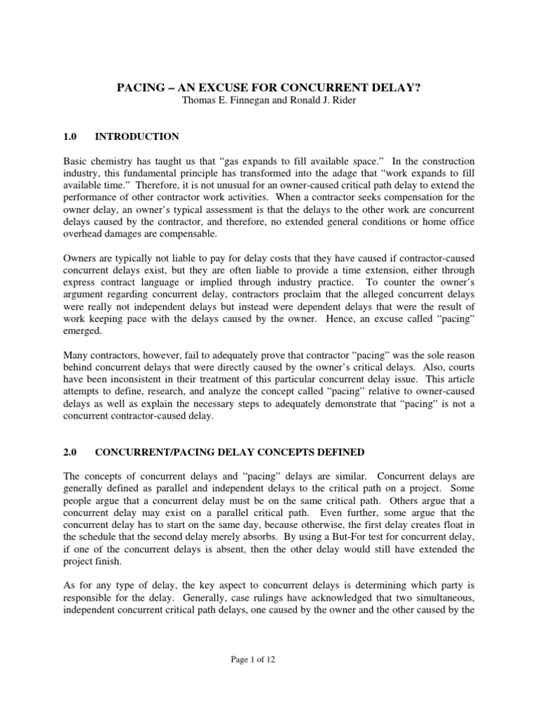 Pacing - An Excuse For Concurrent Delay | PDF | Causality | Damages