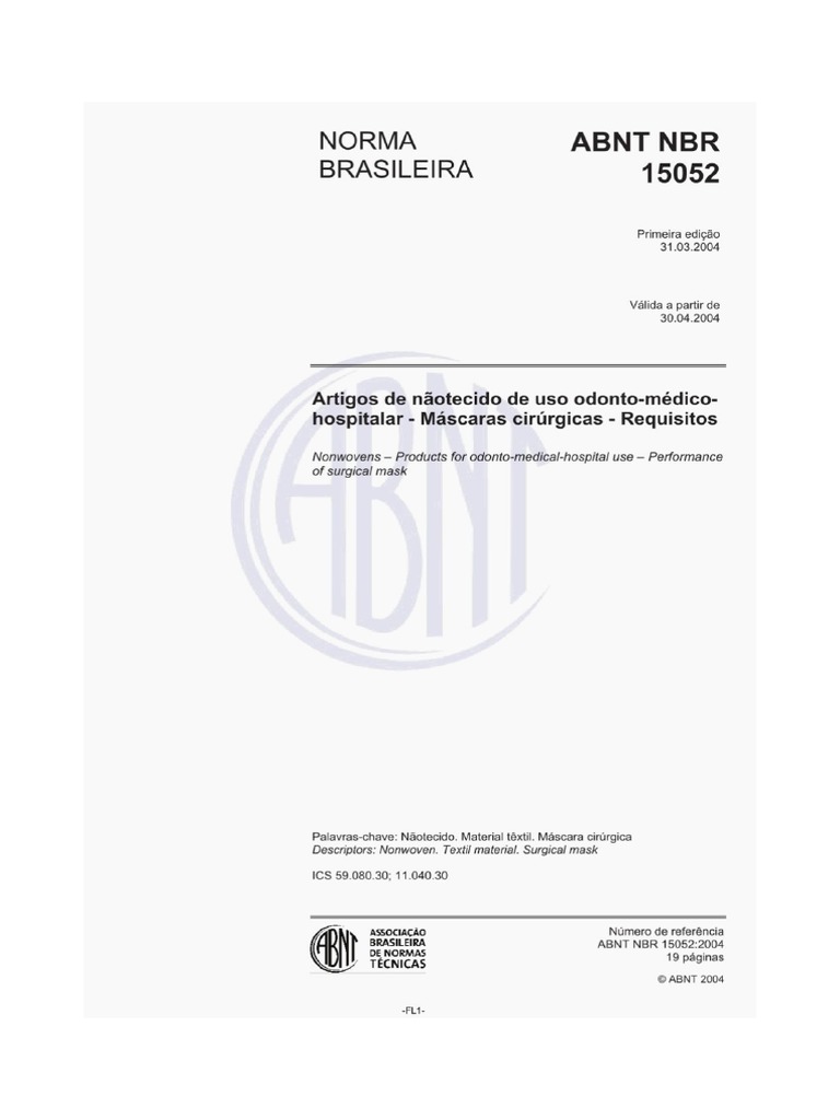 NBR 15052 de 03.2004 Artigos de Não Tecido de Uso OdontoMédico