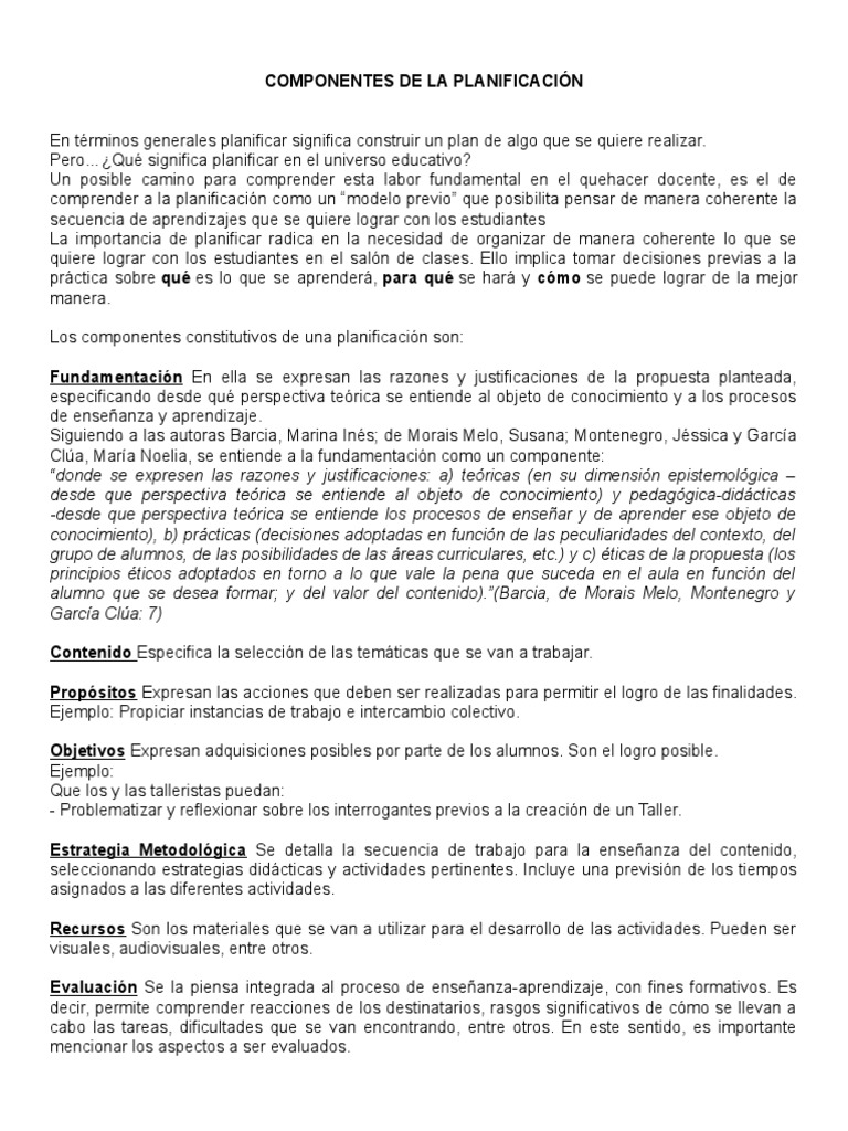 Componentes Clave de la Planificación Educativa | PDF | Derechos ...