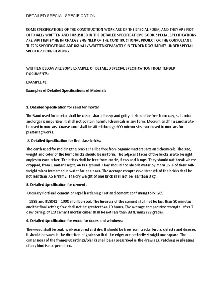 Detailed Construction Specifications | PDF | Mortar (Masonry) | Brick