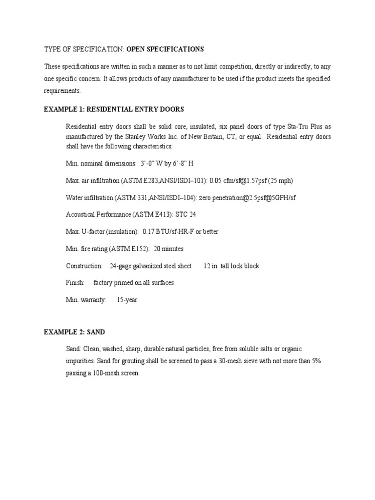 Example 1: Residential Entry Doors | PDF | Specification (Technical ...