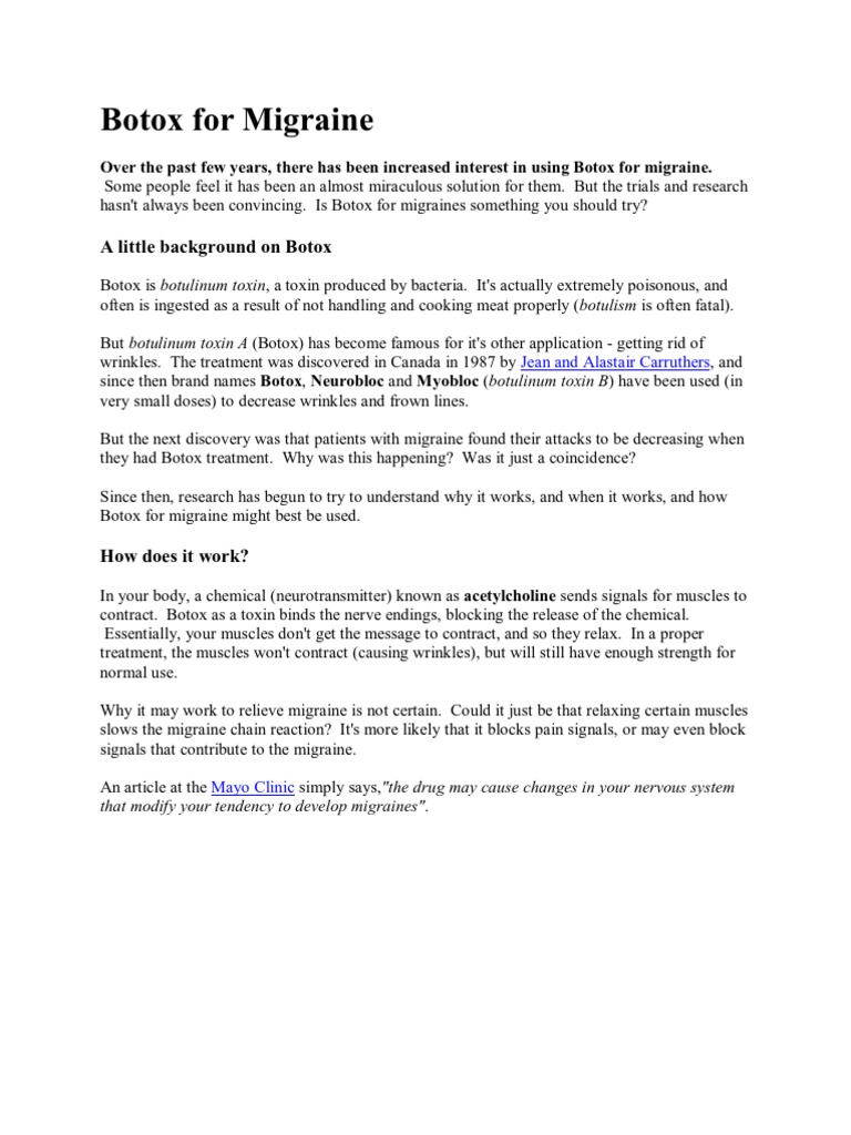Botox For Migraine PDF Botulinum Toxin Migraine
