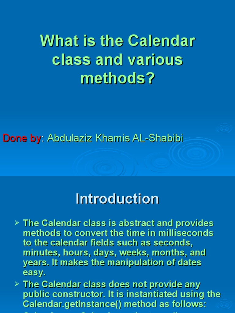 What Is The Calendar Class and Various Methods | PDF | Teaching Methods ...
