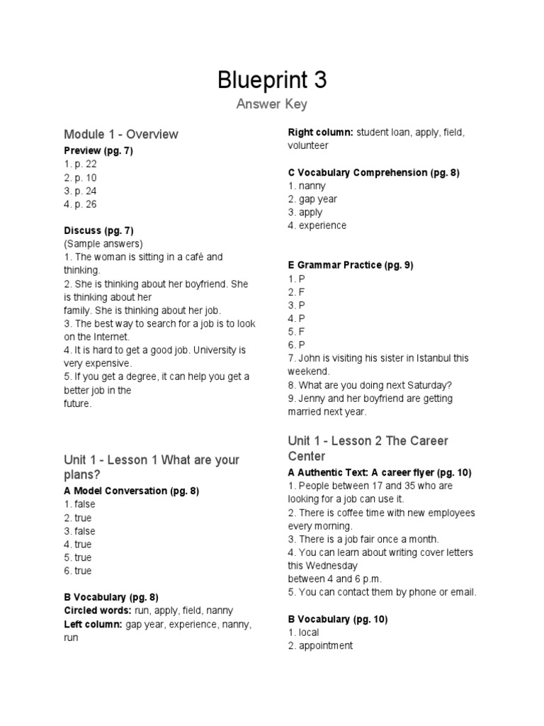 Blueprint 3 Answer Key Overview | PDF | English Language | Vocabulary