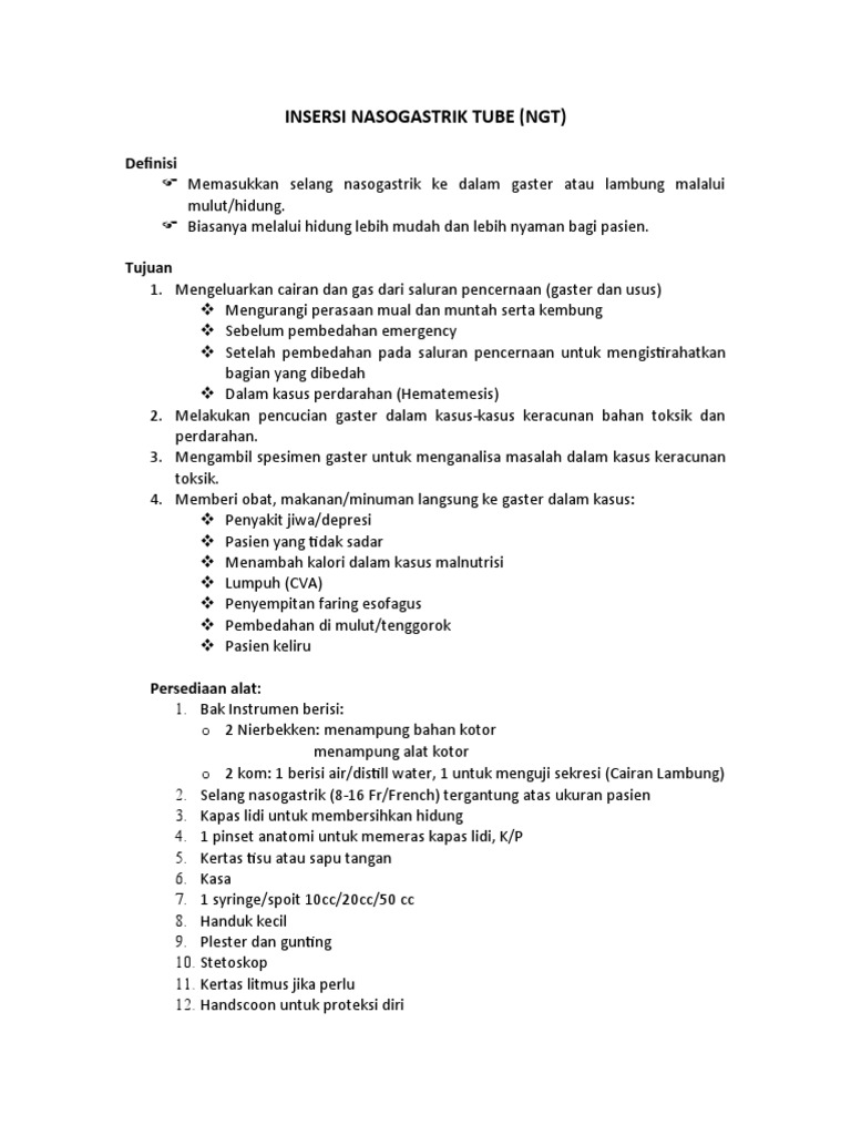 Prosedur Insersi Selang Nasogastrik | PDF