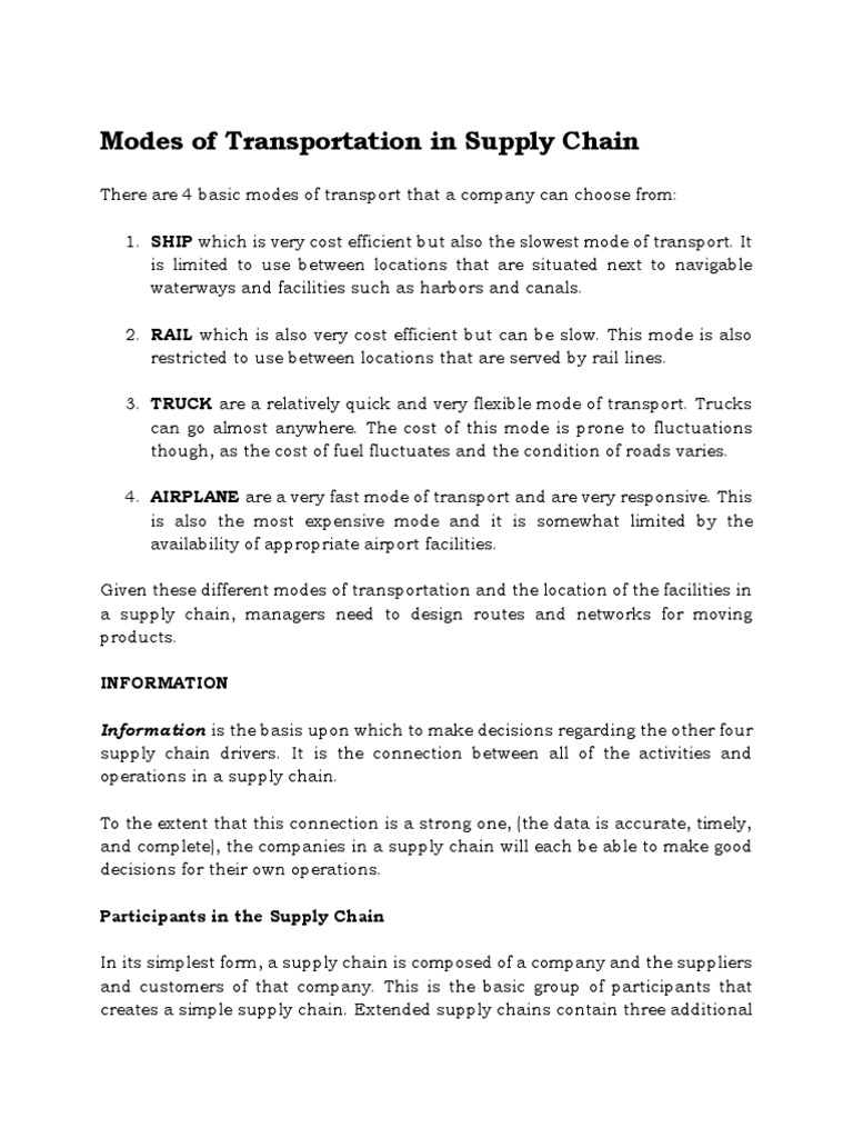 Transportation Modes in Supply Chains | PDF | Supply Chain | Mode Of ...
