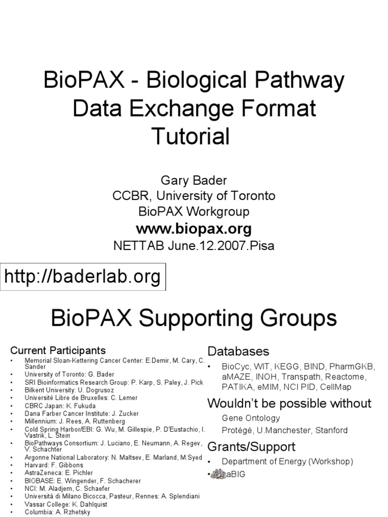 BioPAX Tutorial: Biological Pathway Data | PDF | Protein–Protein ...
