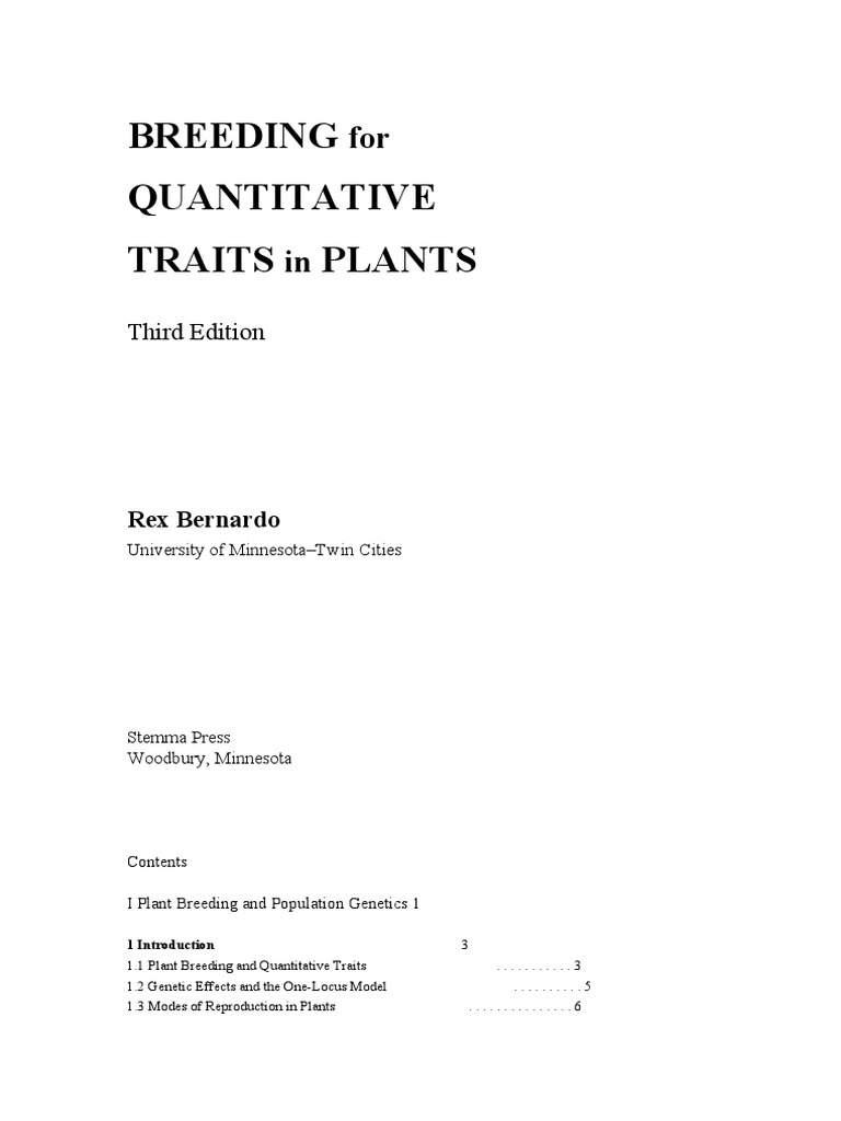 Breeding Quantitative Traits in Plants | PDF | Dominance (Genetics) | Plant  Breeding