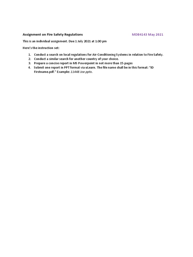 Research Assignment On Fire Safety Regulations | PDF | Business | Computers