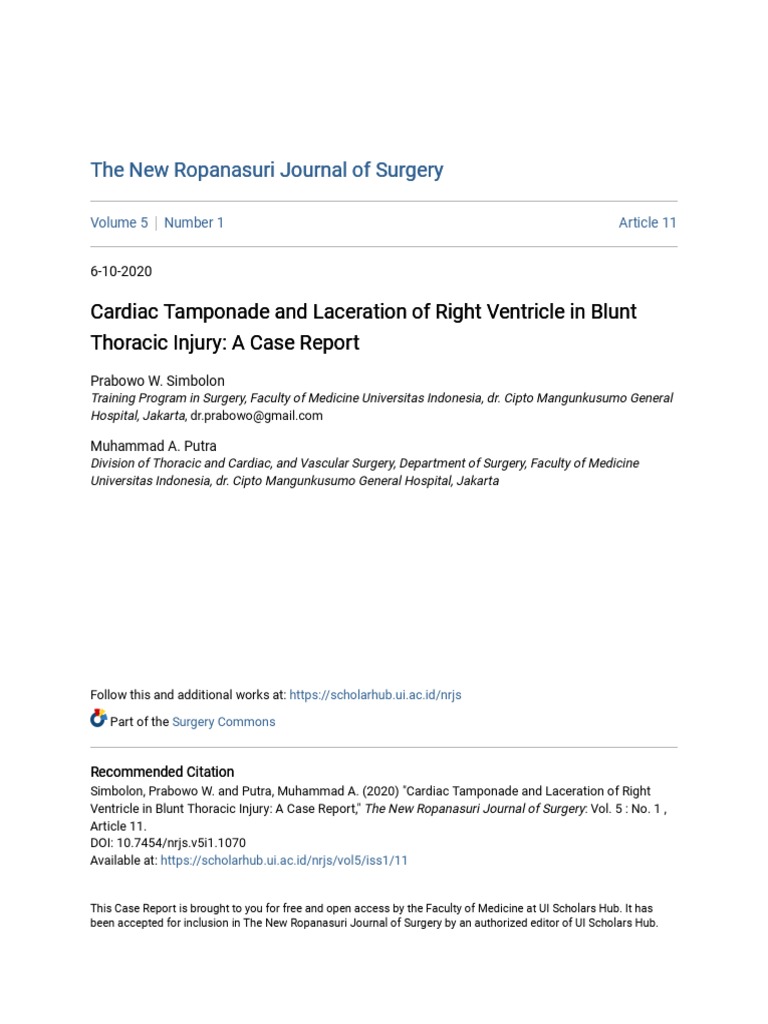 Cardiac Tamponade in Blunt Injury Case | PDF | Heart | Cardiovascular ...