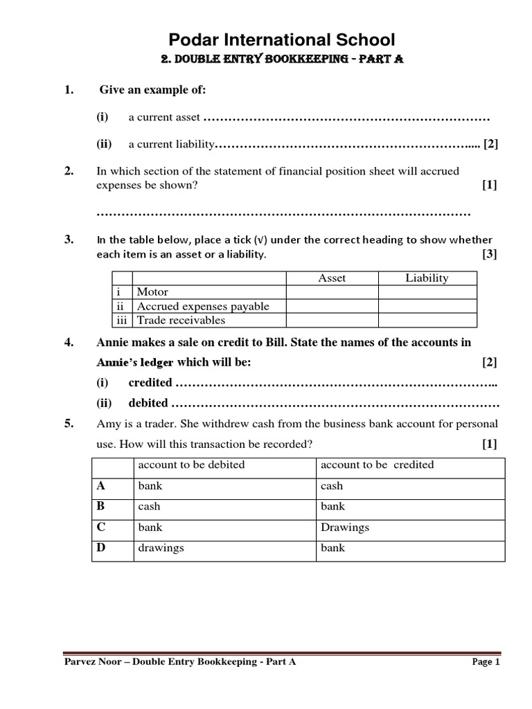 Double Entry Bookkeeping - Part A | PDF