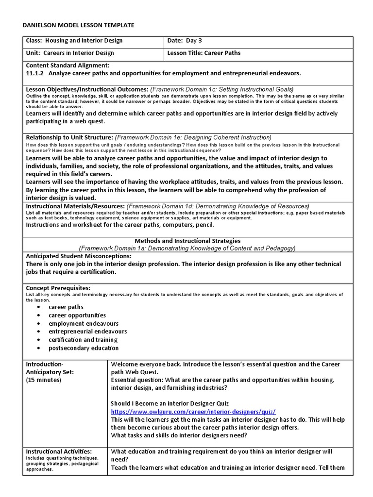 Career Paths in Interior Design Lesson | PDF | Educational Assessment ...