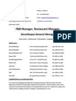 F&B Manager, Restaurant Manager