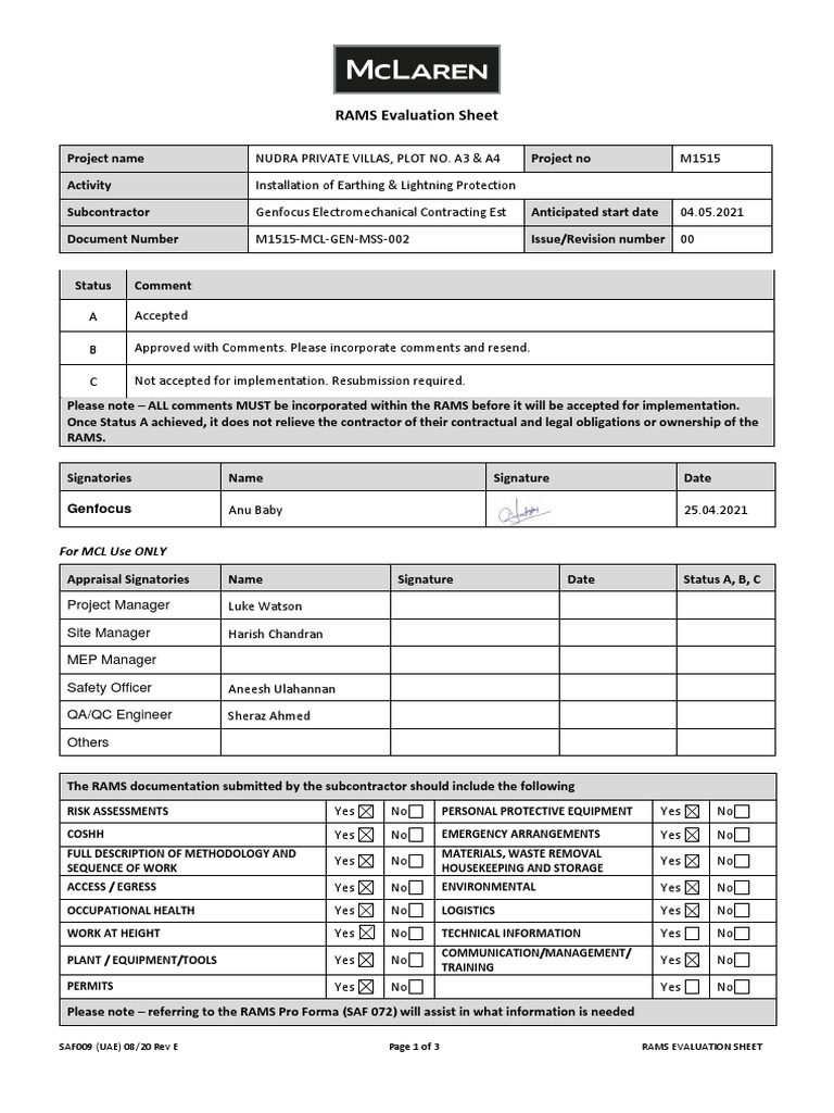 Method Statement For Installation of Earthing & Lightning Protection ...