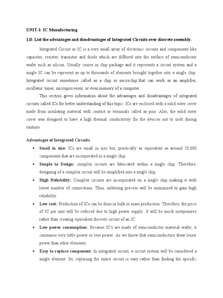 UNITI IC Manufacturing 1.0 List The Advantages and Disadvantages of