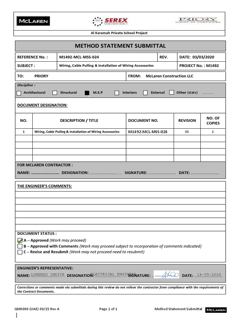 Wiring Installation Method Statement | PDF | Personal Protective ...