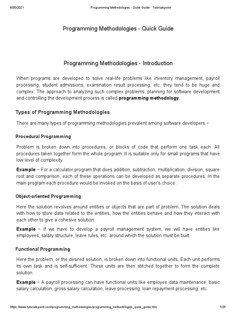 Programming Methodologies - Quick Guide - Tutorialspoint | PDF ...