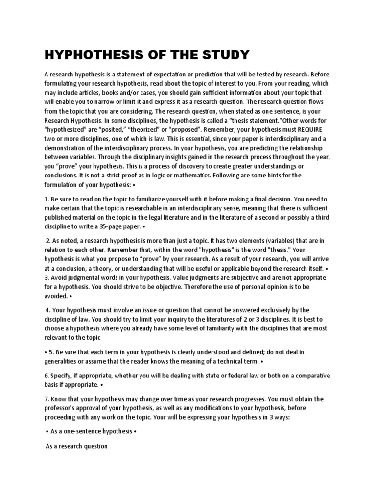 Hyphothesis of The Study | PDF | Hypothesis | Science