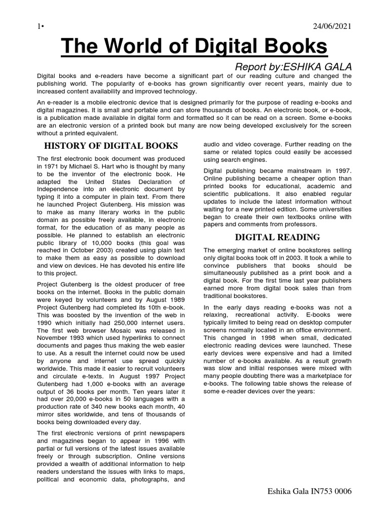 The World of Digital Books PDF Electronic Publishing E Reader