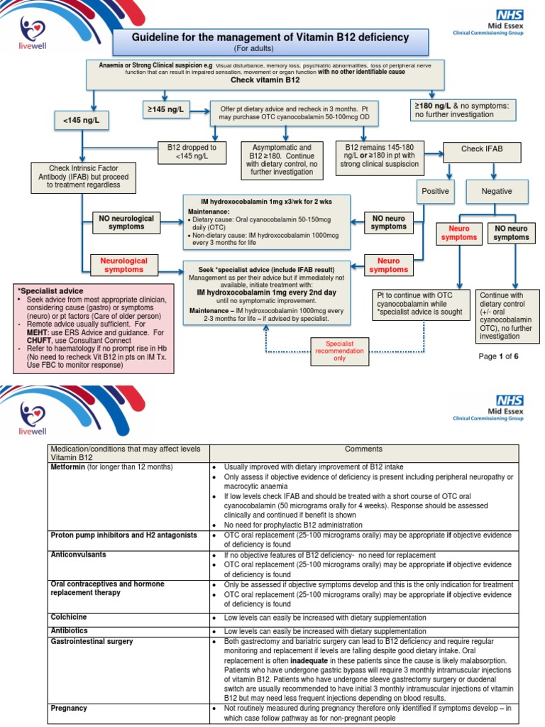 Guideline For The Management of Vitamin B12 Deficiency PDF Vitamin B12 Medical Specialties