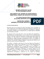 Decreto Municipal No 003 de 10 de Diciembre de 2012 Reglamento Del Sistema de Ordenamiento Territorial Urbano Del Municipio de Oruro