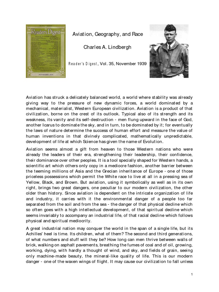 Aviation, Geography, and Race Charles A. Lindbergh Reader's Digest