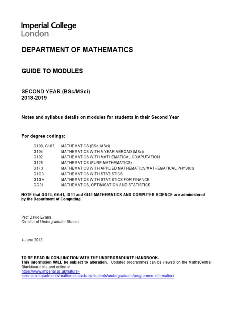 Second Year Mathematics Module Guide | PDF | Fourier Transform | Integral