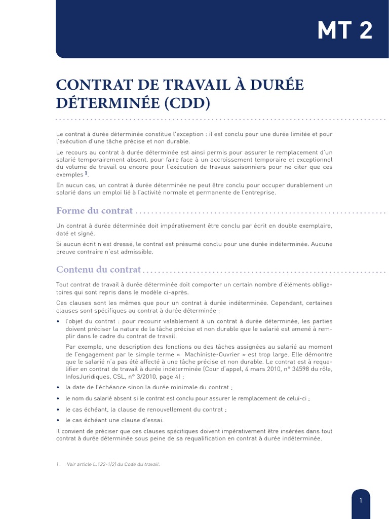 Guide du Contrat à Durée Déterminée (CDD) | PDF | Temps de travail ...