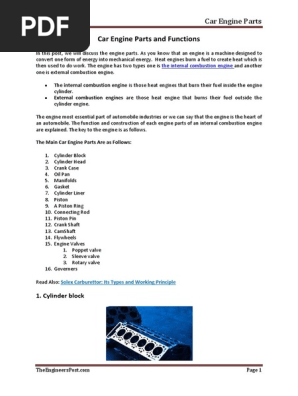 Car Engine Parts And Functions Pdf