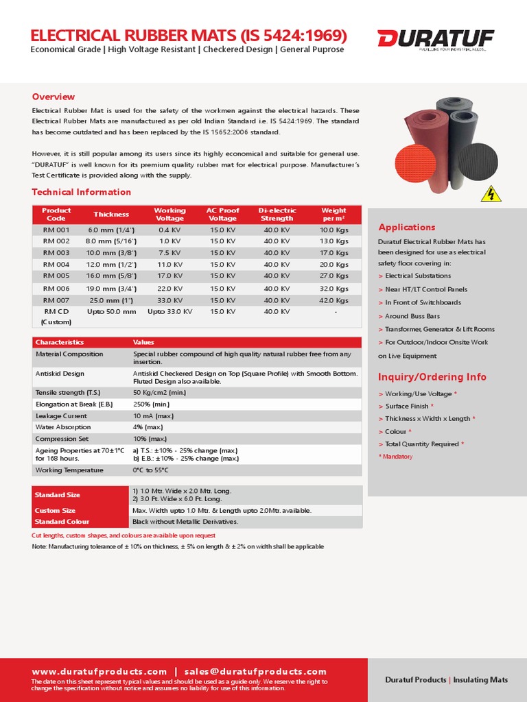 Electrical Rubber Mat Specifications | PDF | Volt | Sheet Metal