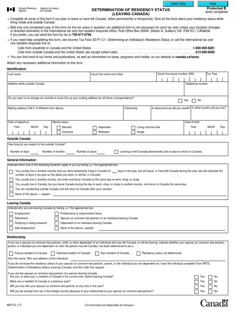 Determination of Residency Status (Leaving Canada) : Identification ...