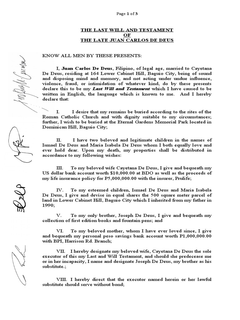 Last Will and Testament PDF Will And Testament Legal Aspects Of Death
