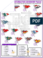 Countries and Nationalities Vocabulary Esl Crossword GW b1