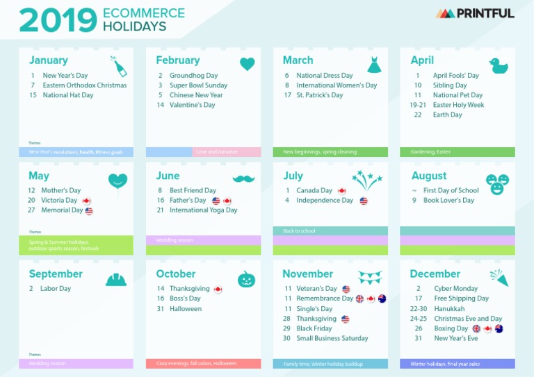 2019 Ecommerce Marketing Holiday Calendar PDF Holidays Easter
