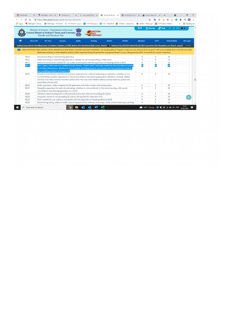 GST Notification For HSN Code 8523 PDF