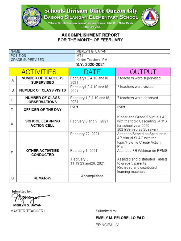 Activities Date Output: For The Month of February | PDF