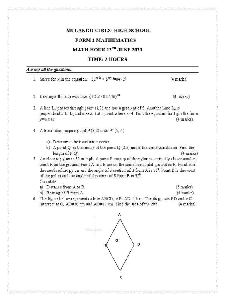 Form 2 Math Hour | PDF | Angle | Mathematical Objects
