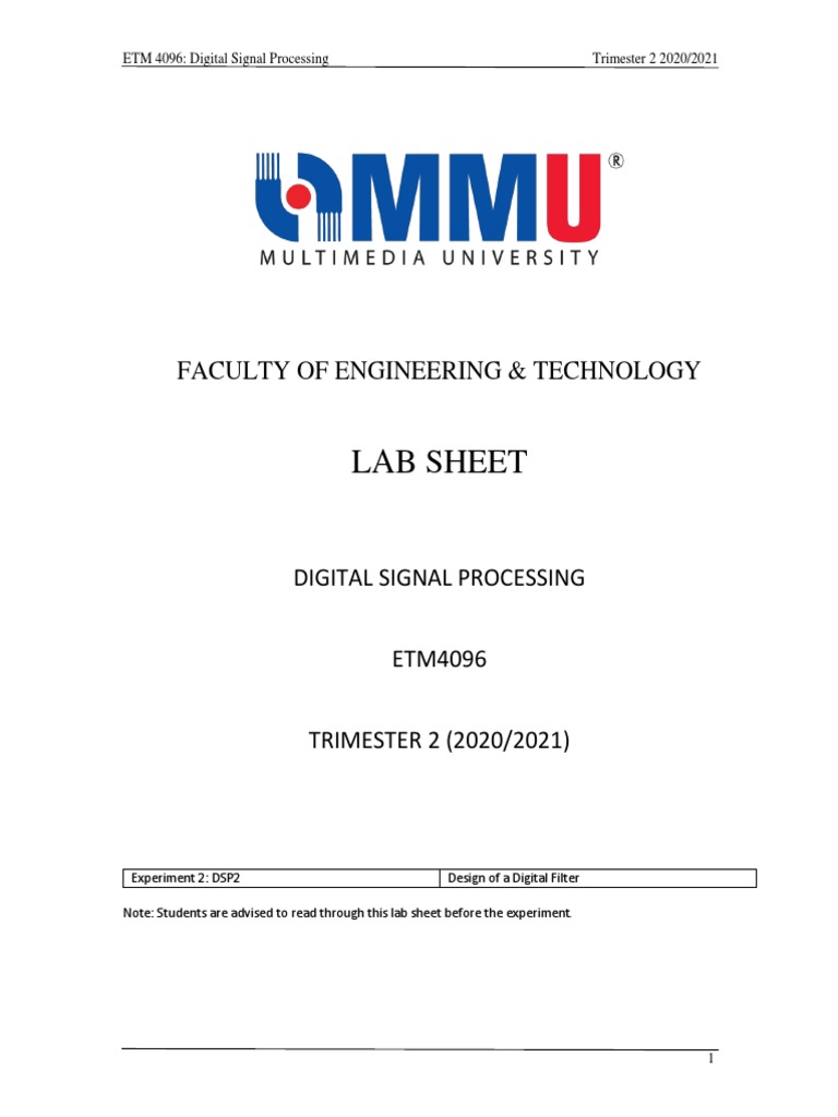 Lab Sheet: Faculty of Engineering & Technology | PDF | Filter (Signal ...