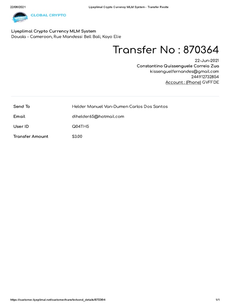 Liyeplimal Crypto Transfer Receipt | PDF