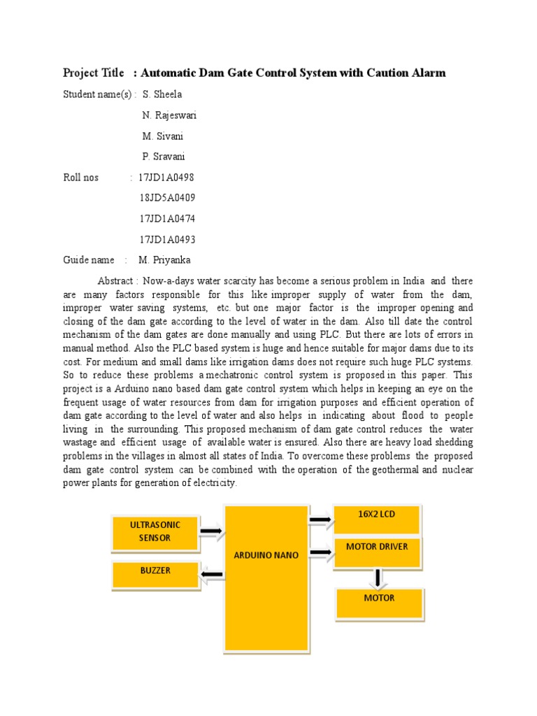 Project Title Automatic Dam Gate Control System With Caution Alarm