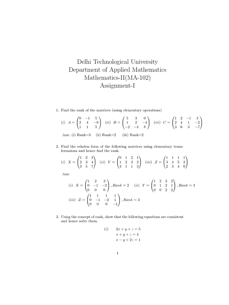 Assignment 1 Ma 102 Pdf Eigenvalues And Eigenvectors Matrix Mathematics