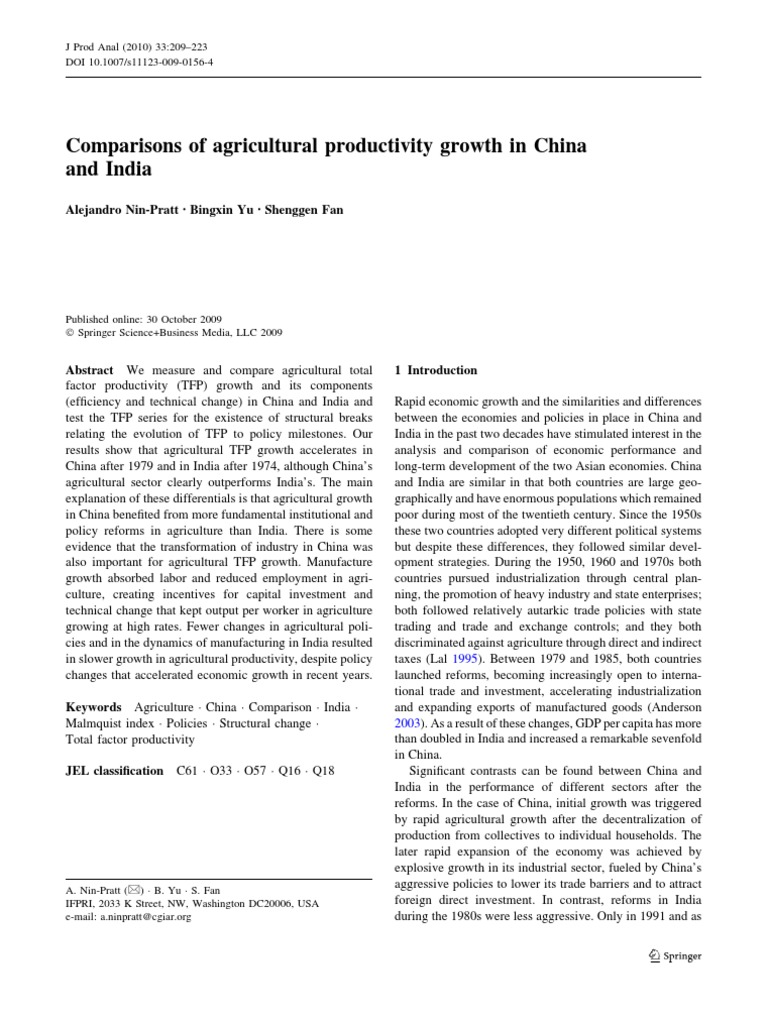India vs. China: Agricultural TFP Growth | PDF | Economic Growth ...
