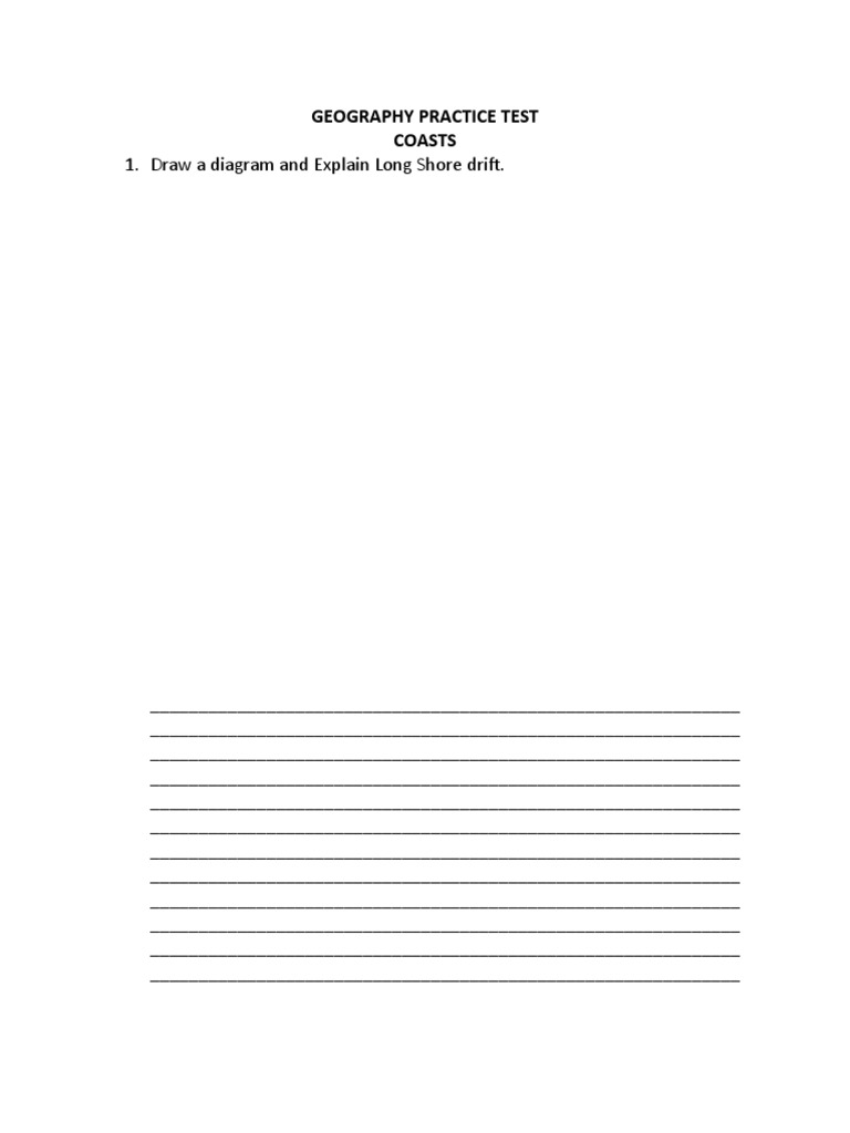 Geography Coasts PRACTICE TEST PDF Coast Physiographic Divisions