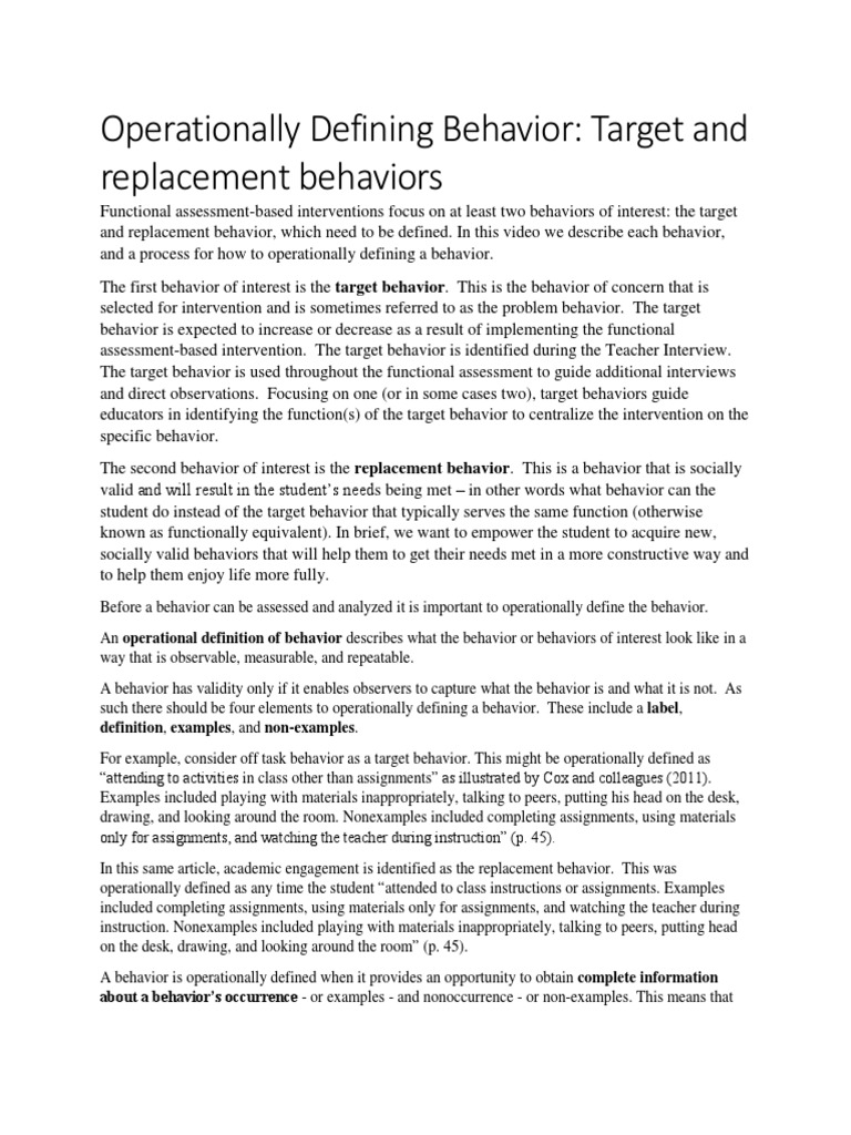 FABI Operationally Defining Behavior | PDF | Behavior | Teachers