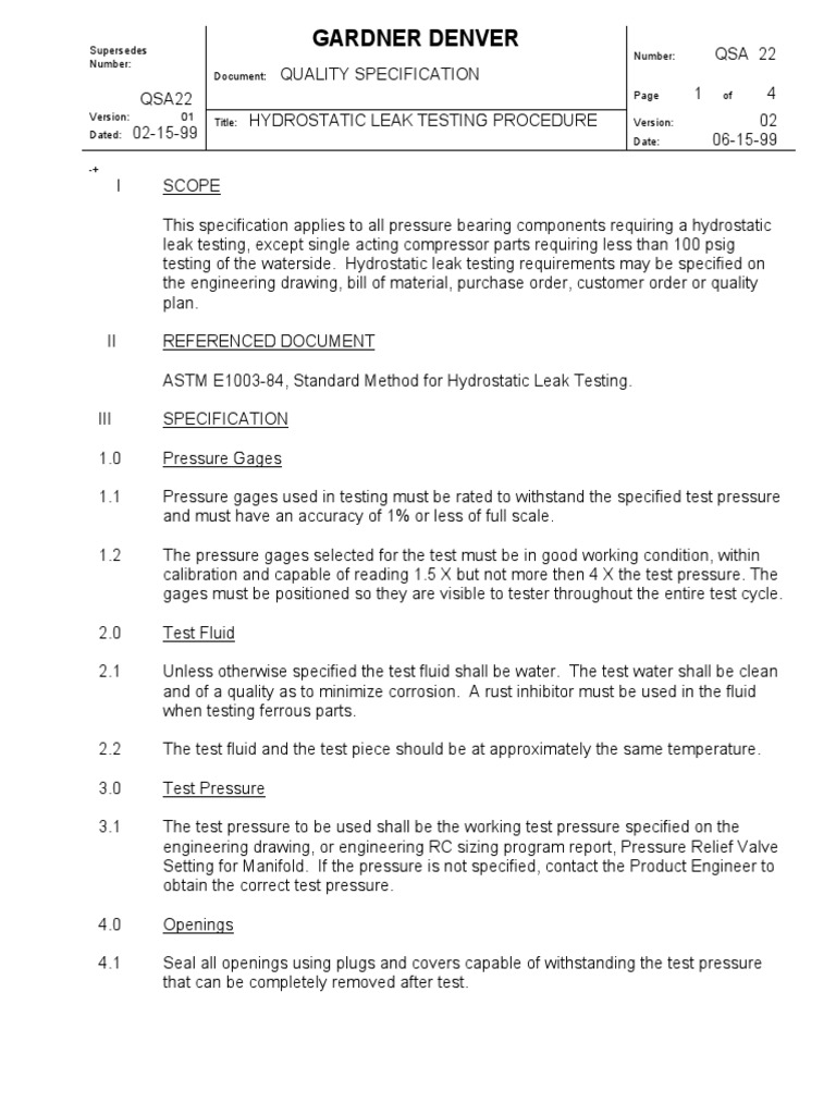 Hydro Test Procedures | PDF | Leak | Pressure Measurement