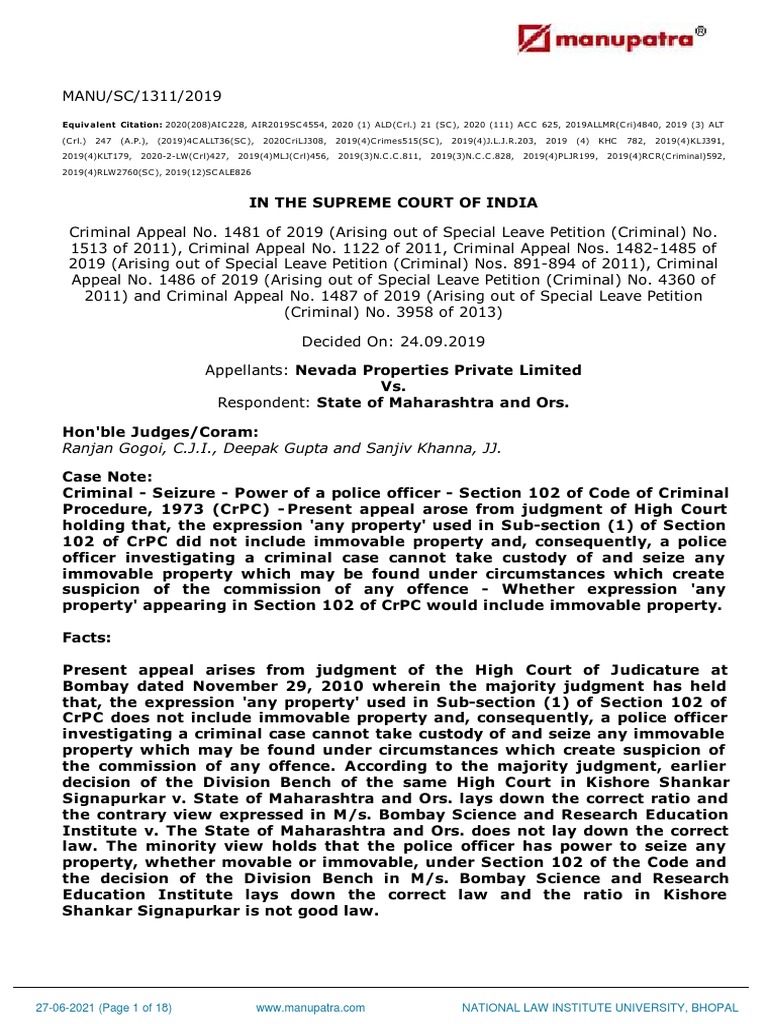 CRPC Case | PDF | Search And Seizure | Theft