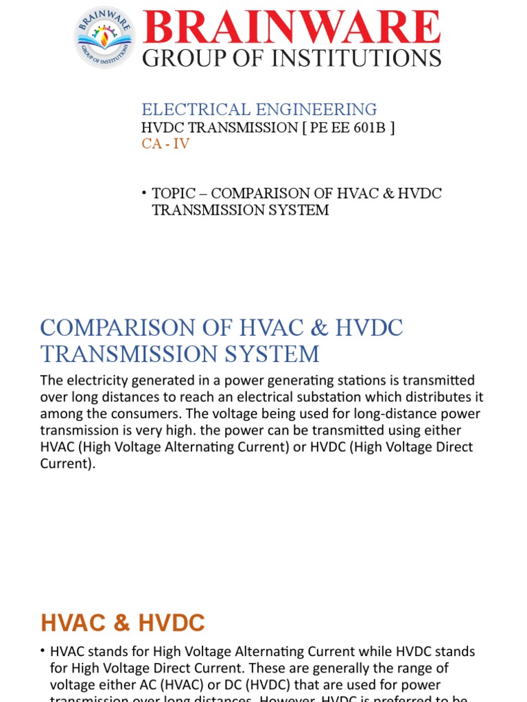 HVAC vs HVDC Transmission Overview | PDF | High Voltage Direct Current ...