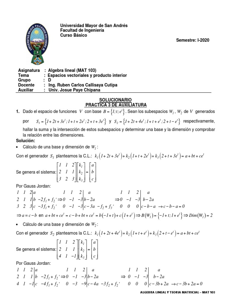 Solucionario Practica 3 Mat 103 | PDF | Objetos matemáticos | Física
